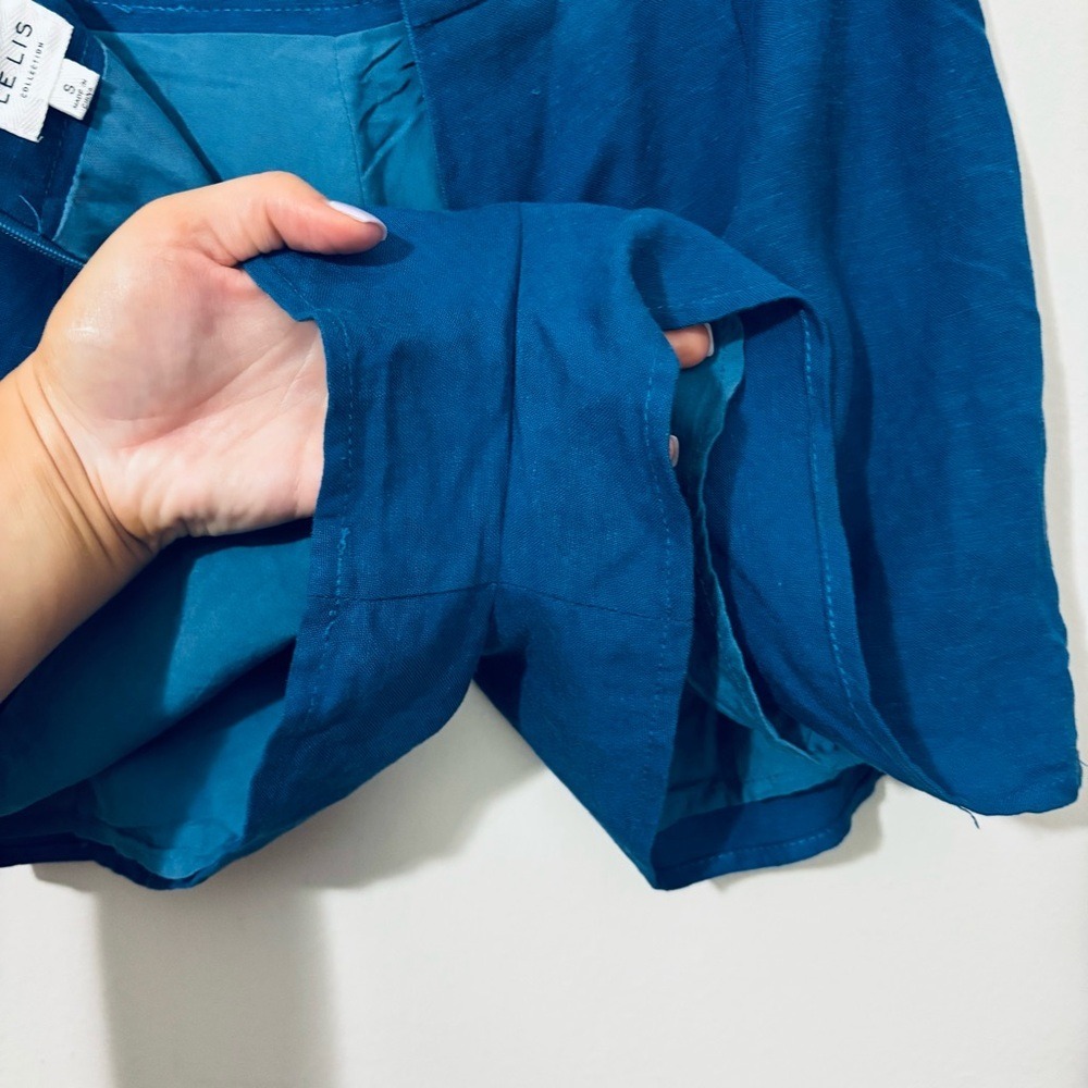 Le Lis Blue High Waist Linen Shorts Lightweight Design‎ Linen Blend - Picture 5 of 7